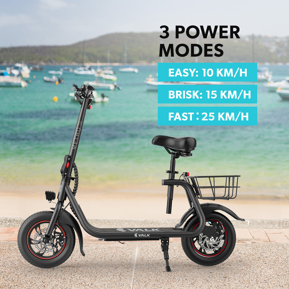 VALK Electric Scooter with Seat – Disc Brakes, 12" Tyres