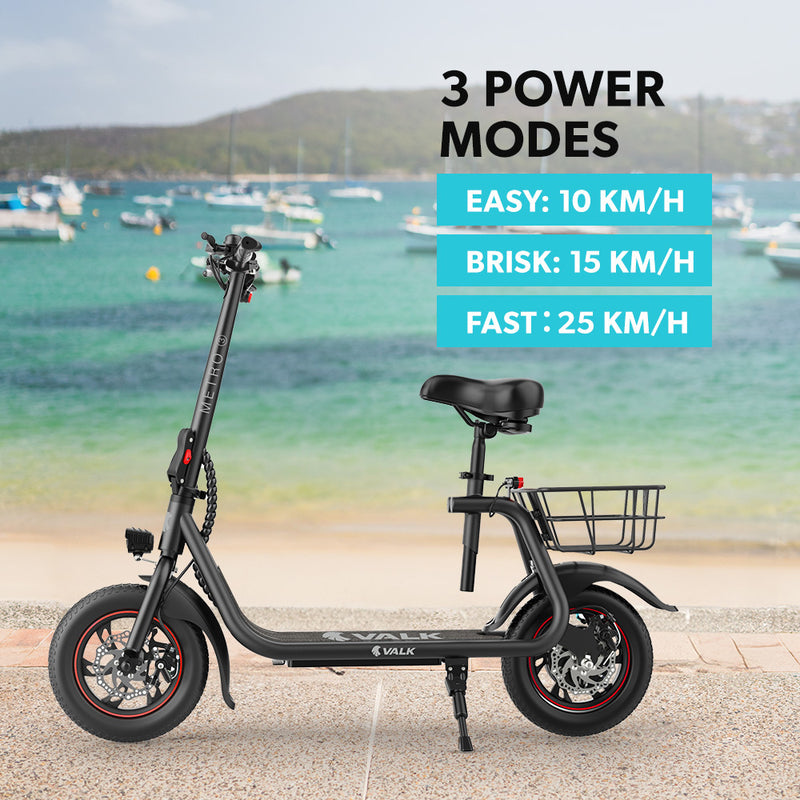 VALK Electric Scooter with Seat – Disc Brakes, 12" Tyres