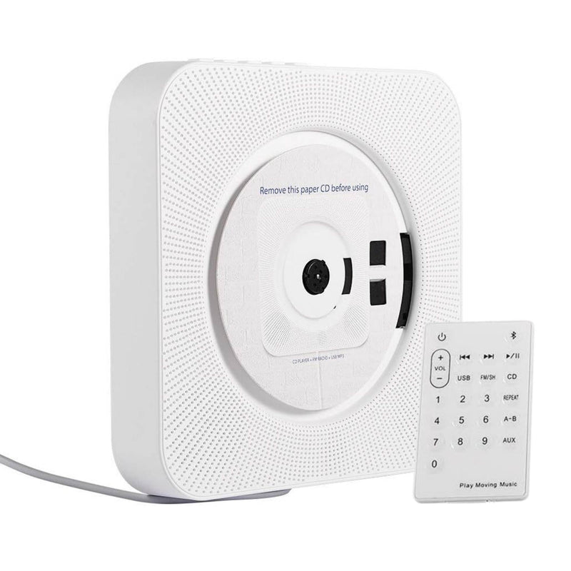 Tooleroo Wall-Mount CD Player Speaker – Bluetooth FM Radio (White)