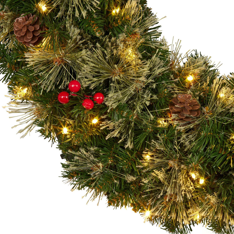 Christabelle Christmas Door Wreath 61cm – Festive Bristle Berry LED Decoration