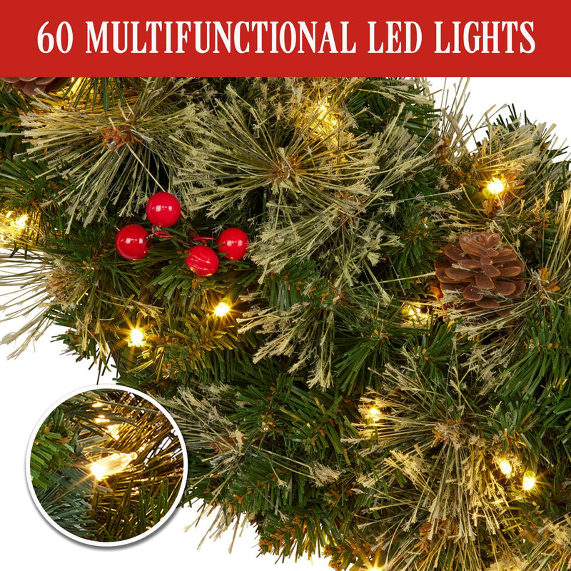 Christabelle Christmas Door Wreath 61cm – Festive Bristle Berry LED Decoration
