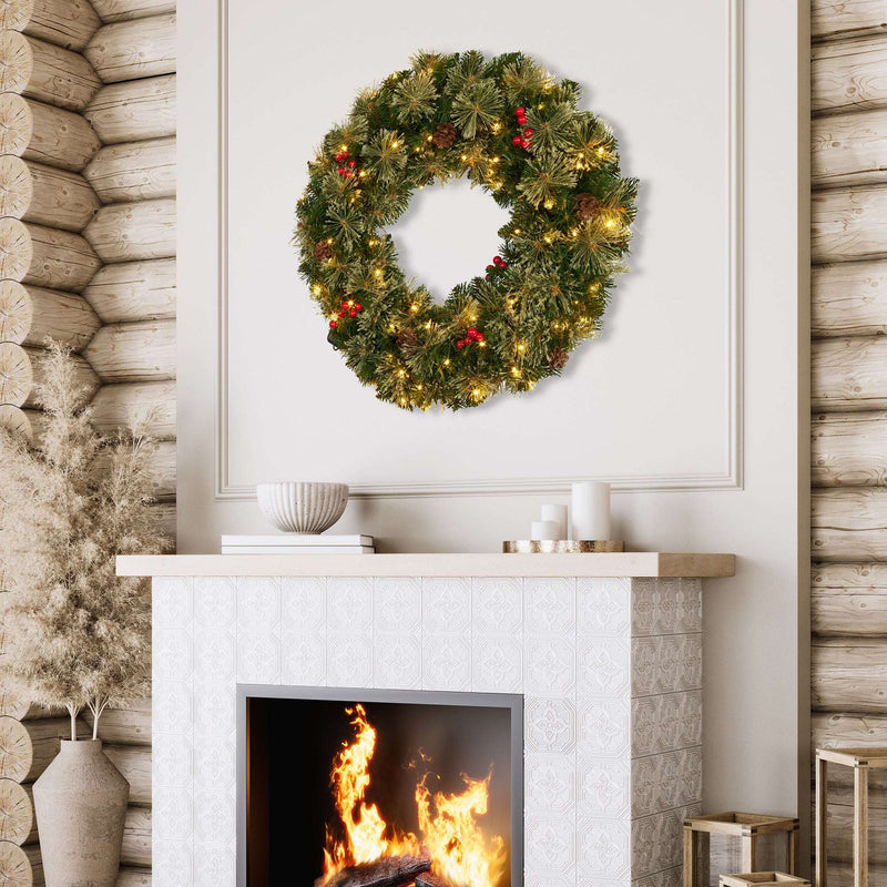 Christabelle Christmas Door Wreath 61cm – Festive Bristle Berry LED Decoration