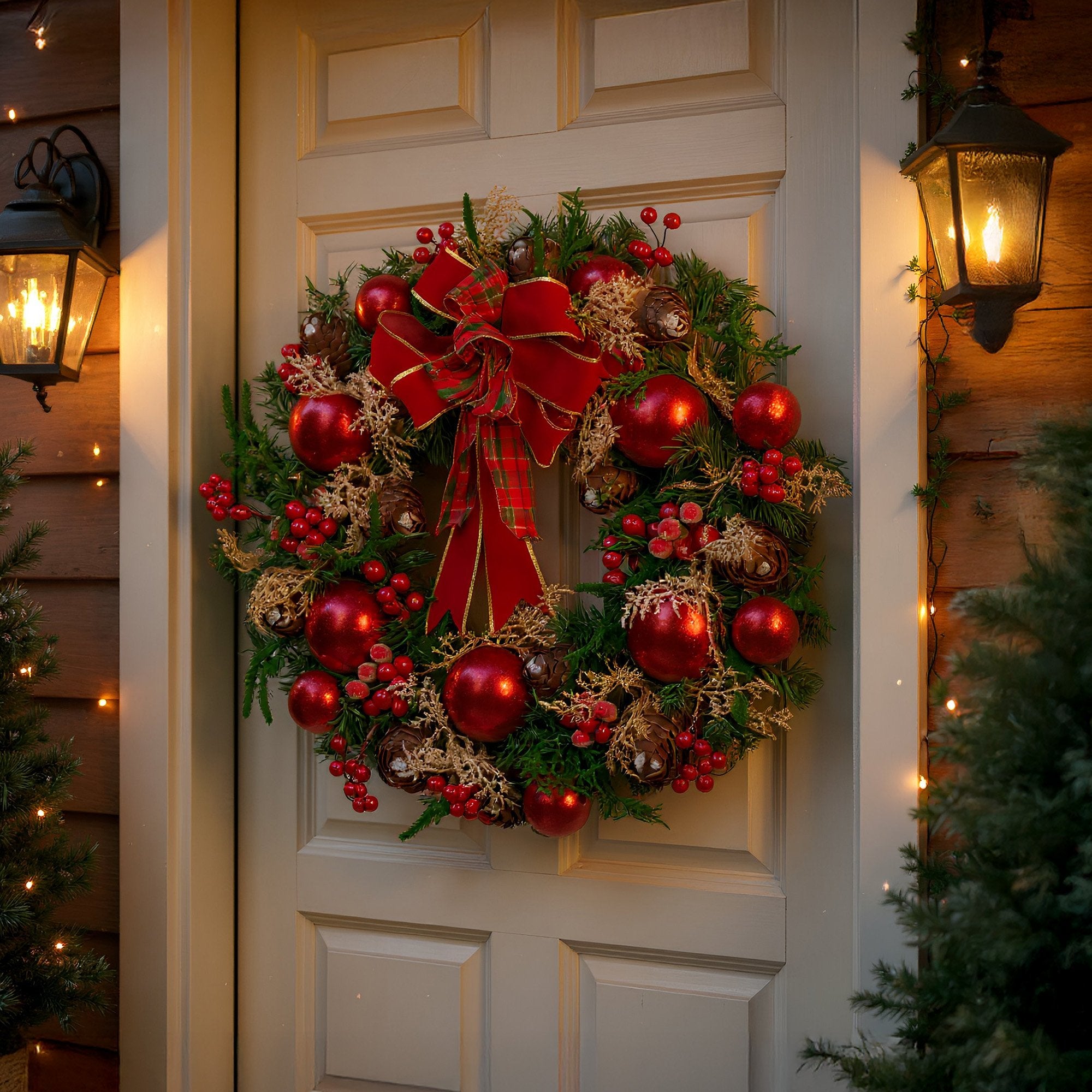 Christabelle 71cm Red Christmas Wreath with Baubles, Berries & Pine Cones