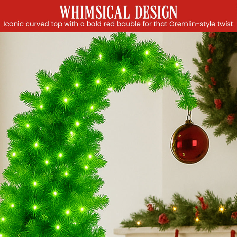 Christabelle 4ft Curved Gremlin Tree Red Bauble LED