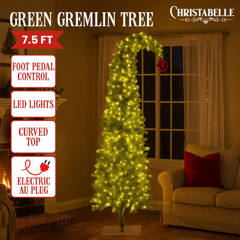 Christabelle 7.5ft Curved Gremlin Tree with Red Bauble & LED Lights