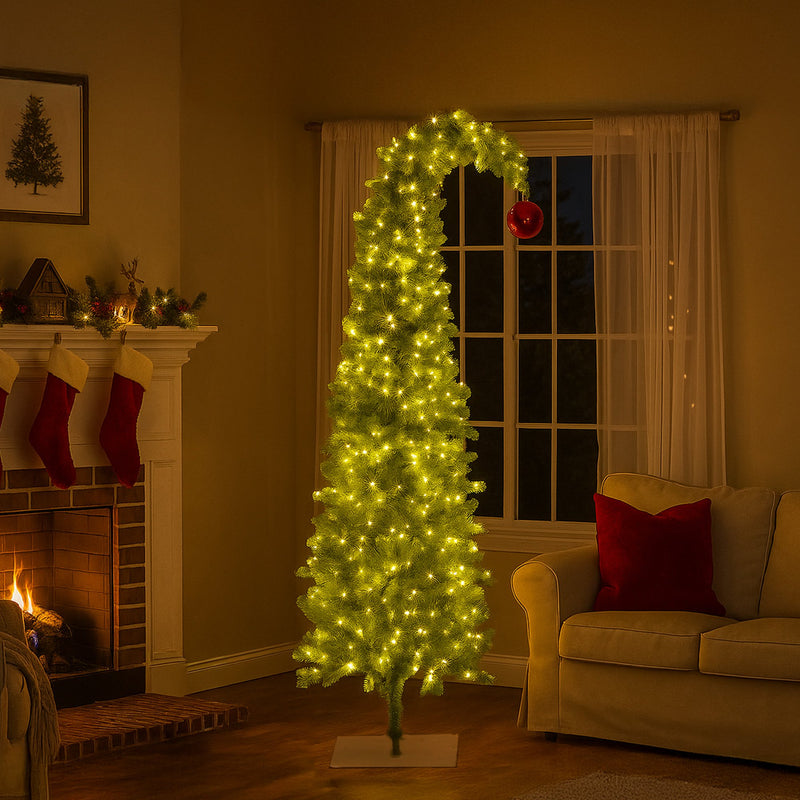 Christabelle 7.5ft Curved Gremlin Tree with Red Bauble & LED Lights