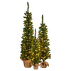 Christabelle Set of 3 Pre-Lit Christmas Trees with LED Lights & Hessian Base