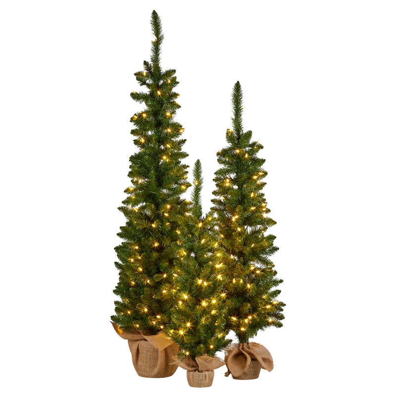 Christabelle Set of 3 Pre-Lit Christmas Trees with LED Lights & Hessian Base