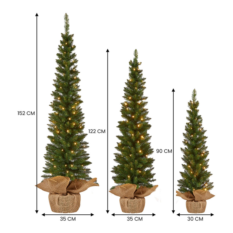 Christabelle Set of 3 Pre-Lit Christmas Trees with LED Lights & Hessian Base