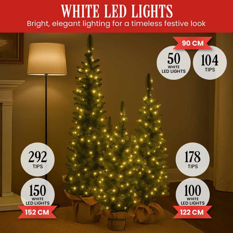 Christabelle Set of 3 Pre-Lit Christmas Trees with LED Lights & Hessian Base