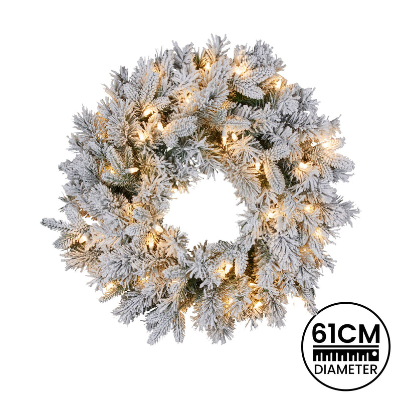 Christabelle 61cm Snowy Atica Pre-Lit Christmas Wreath – Warm White LED