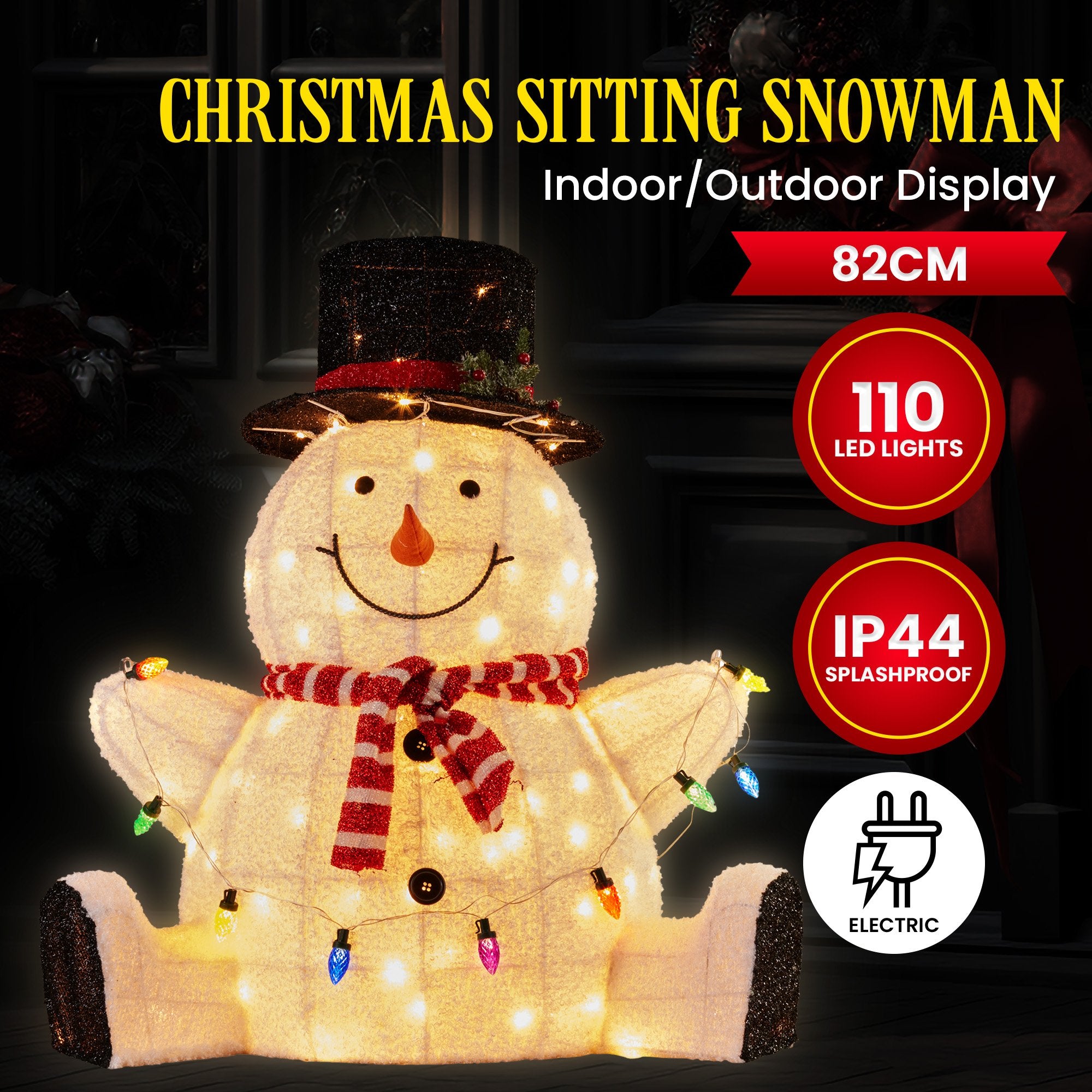 82cm Sitting Snowman Christmas Display