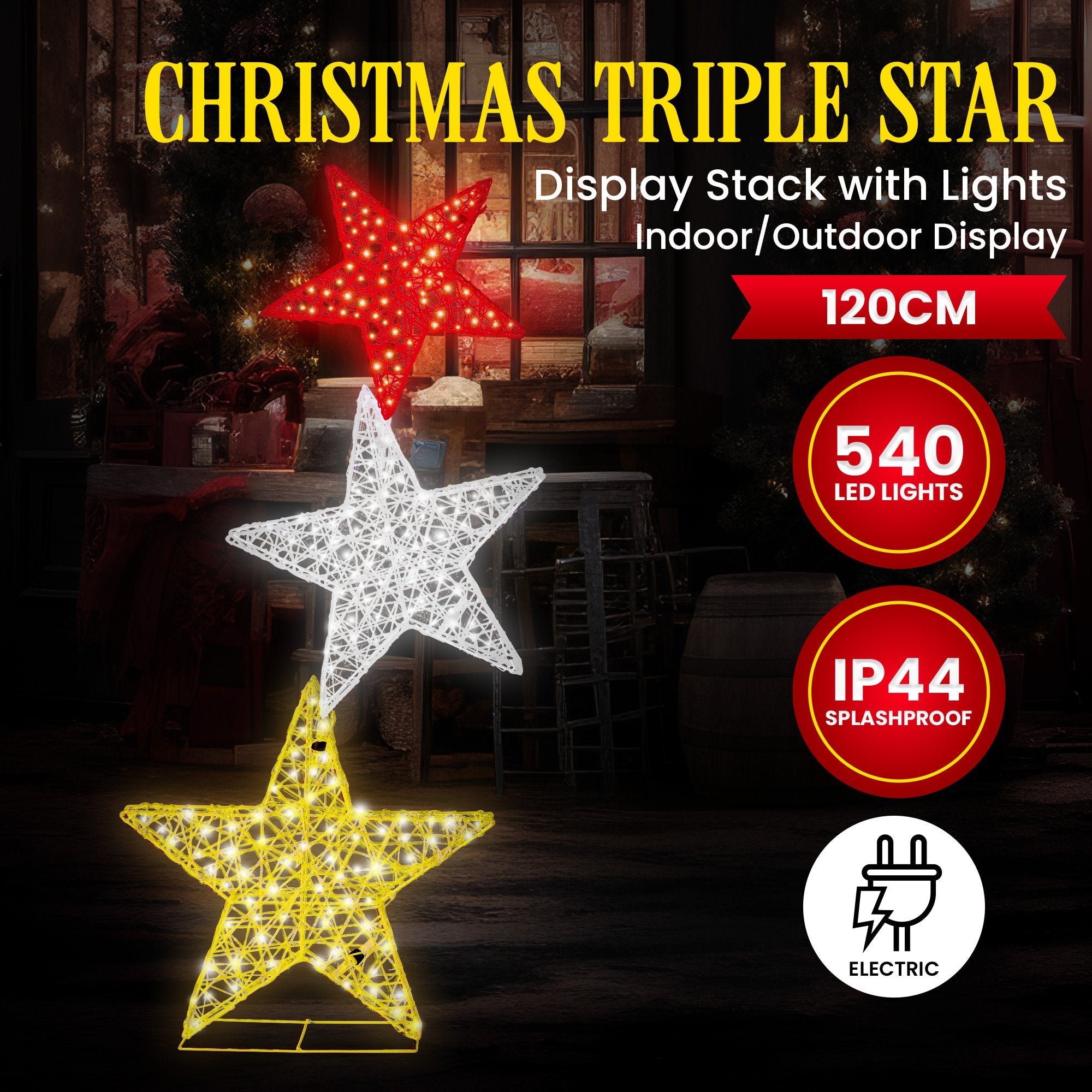 120cm Triple Star Christmas Display décor
