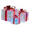 Set of 3 Christmas Gift Boxes With Lights - Clear Shimmer With Red Bows
