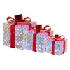 Set of 3 Christmas Gift Boxes With Lights - Clear Shimmer With Red Bows