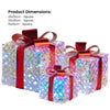 Set of 3 Christmas Gift Boxes With Lights - Clear Shimmer With Red Bows
