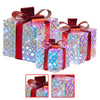 Set of 3 Christmas Gift Boxes With Lights - Clear Shimmer With Red Bows