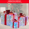 Set of 3 Christmas Gift Boxes With Lights - Clear Shimmer With Red Bows