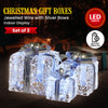 Set Of 3 Christmas Gift Boxes With Lights With Jewelled Wire And Silver Bows