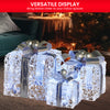 Set Of 3 Christmas Gift Boxes With Lights With Jewelled Wire And Silver Bows