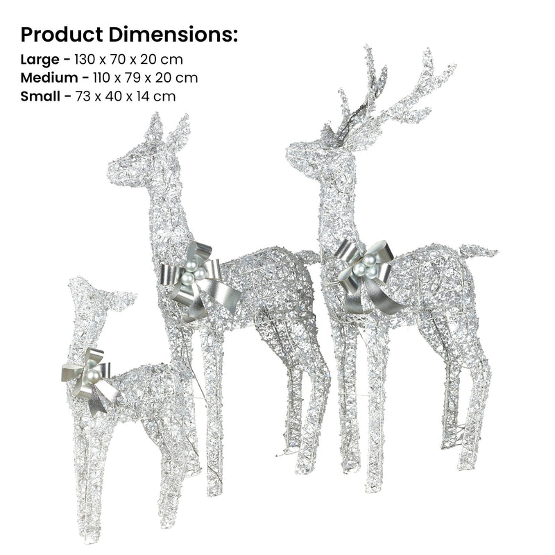 Set of 3 Silver Reindeers w/Cool White LEDs