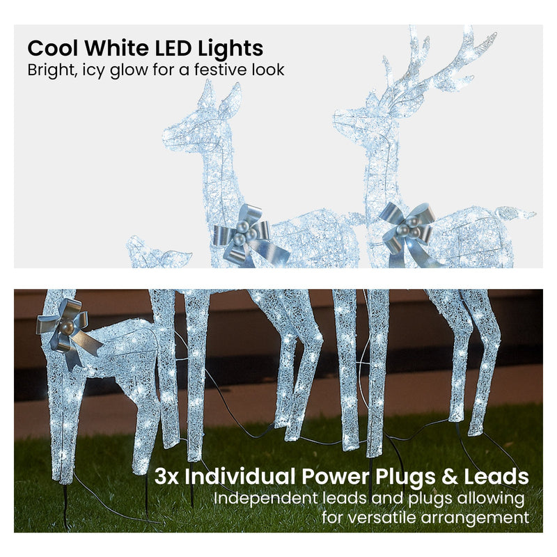 Set of 3 Silver Reindeers w/Cool White LEDs