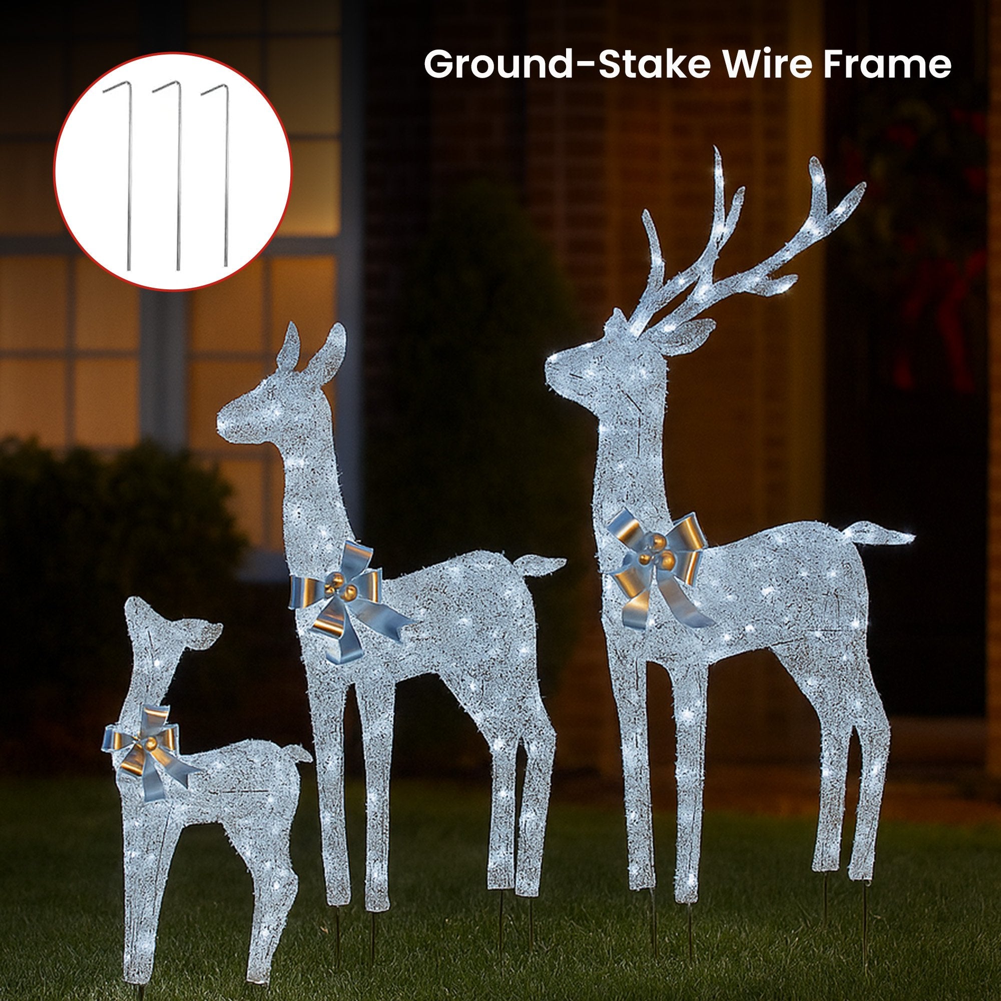 Set of 3 Silver Reindeers w/Cool White LEDs