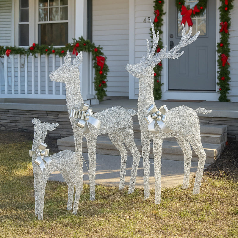 Set of 3 Silver Reindeers w/Cool White LEDs