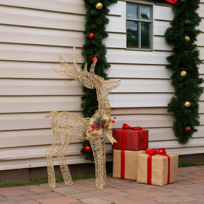 Christmas Reindeer w/ Warm White LEDs & Gold Bow