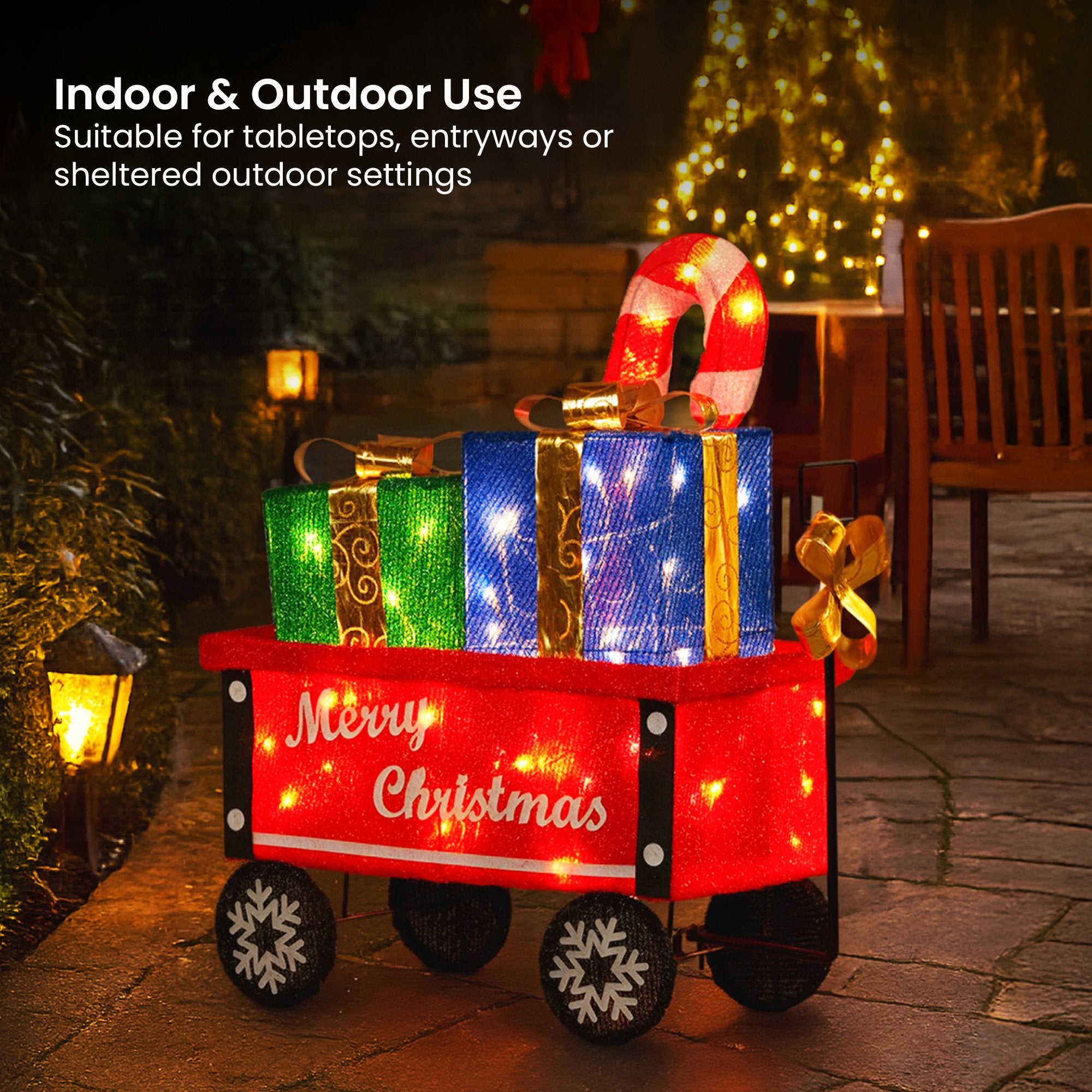 Christmas Cart Display w/ Candy Cane & Presents – LED Lights