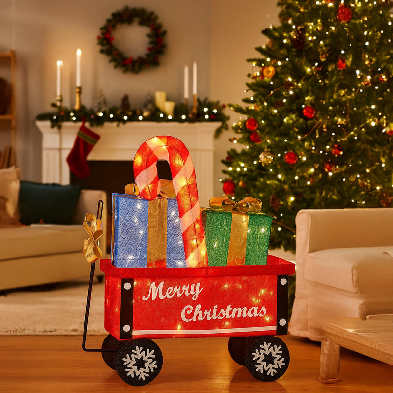 Christmas Cart Display w/ Candy Cane & Presents – LED Lights