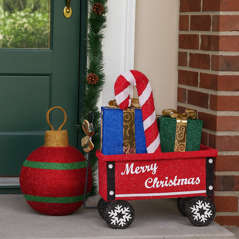 Christmas Cart Display w/ Candy Cane & Presents – LED Lights