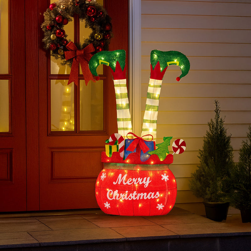 Elf in Gift Sack 86cm Christmas Display w/ Warm White LEDs