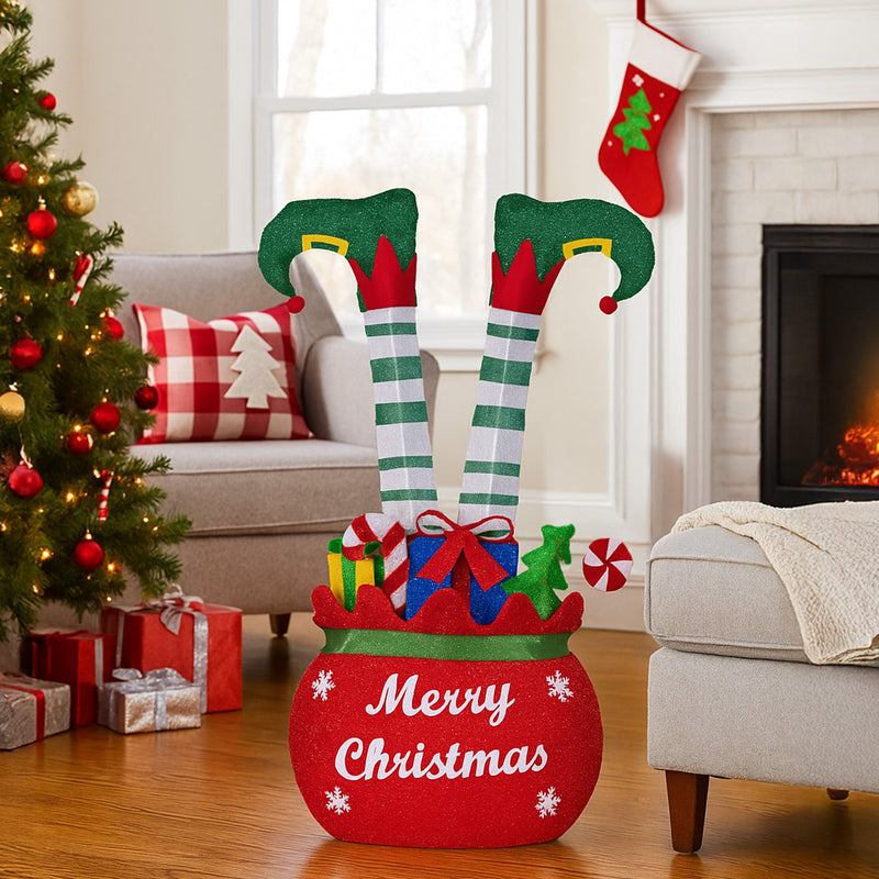 Elf in Gift Sack 86cm Christmas Display w/ Warm White LEDs