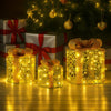 Set of 3 Golden LED Christmas Gift Boxes décor – Battery Operated