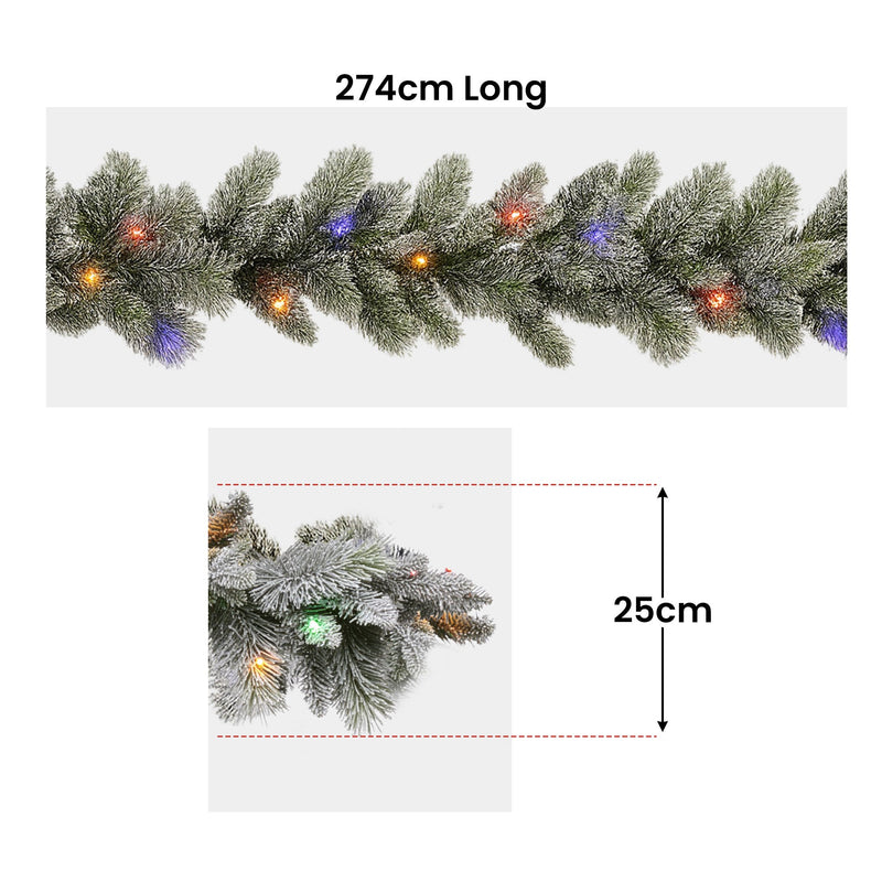 2.7m Snowy Stamford Spruce Christmas Garland with LED Lights