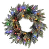 61cm Snowy Stamford Spruce Christmas Wreath with Coloured LED Lights