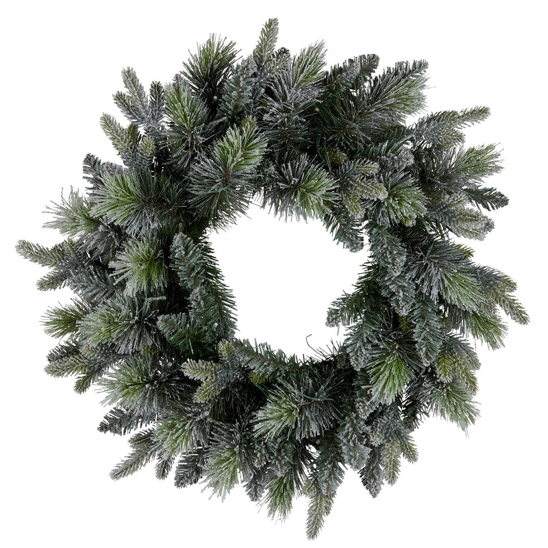 61cm Snowy Stamford Spruce Christmas Wreath with Coloured LED Lights