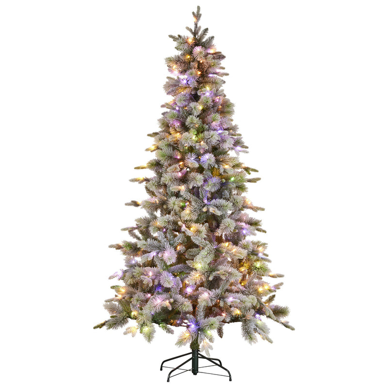 7.5ft Snowy Tree w/ White & Colour Lights