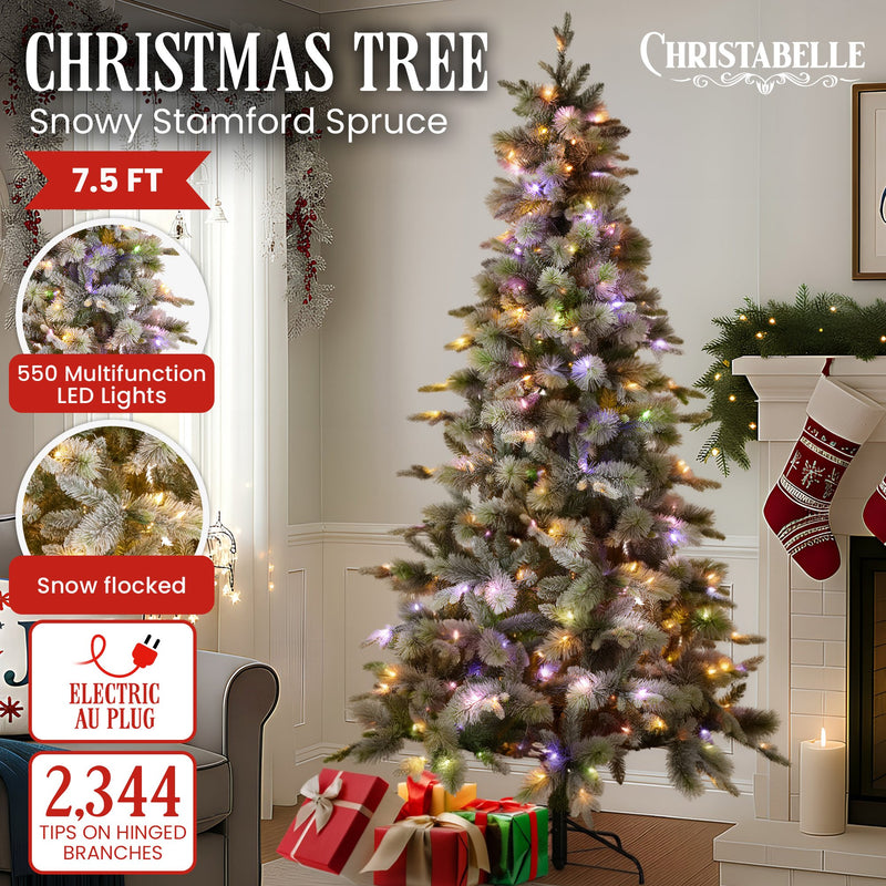 7.5ft Snowy Tree w/ White & Colour Lights