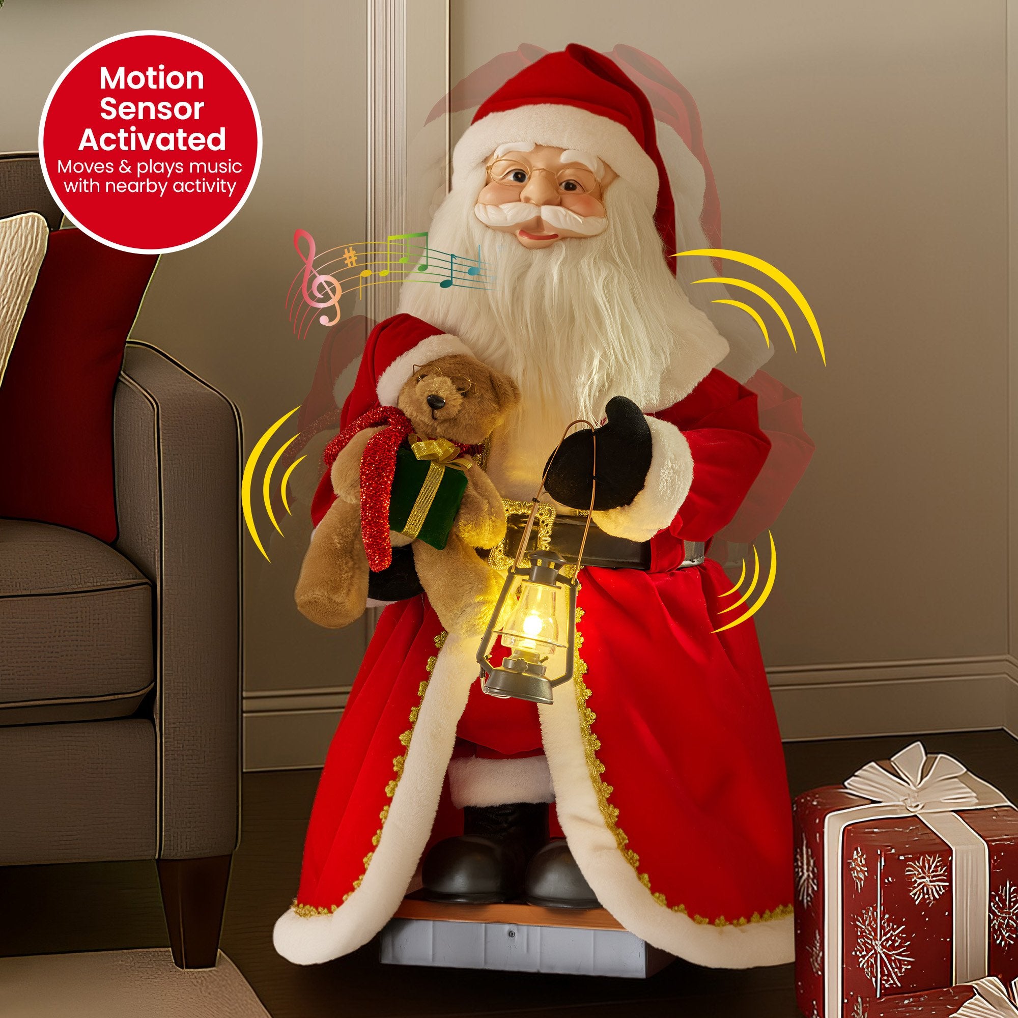 1.1 m Animated LED Santa with Lantern