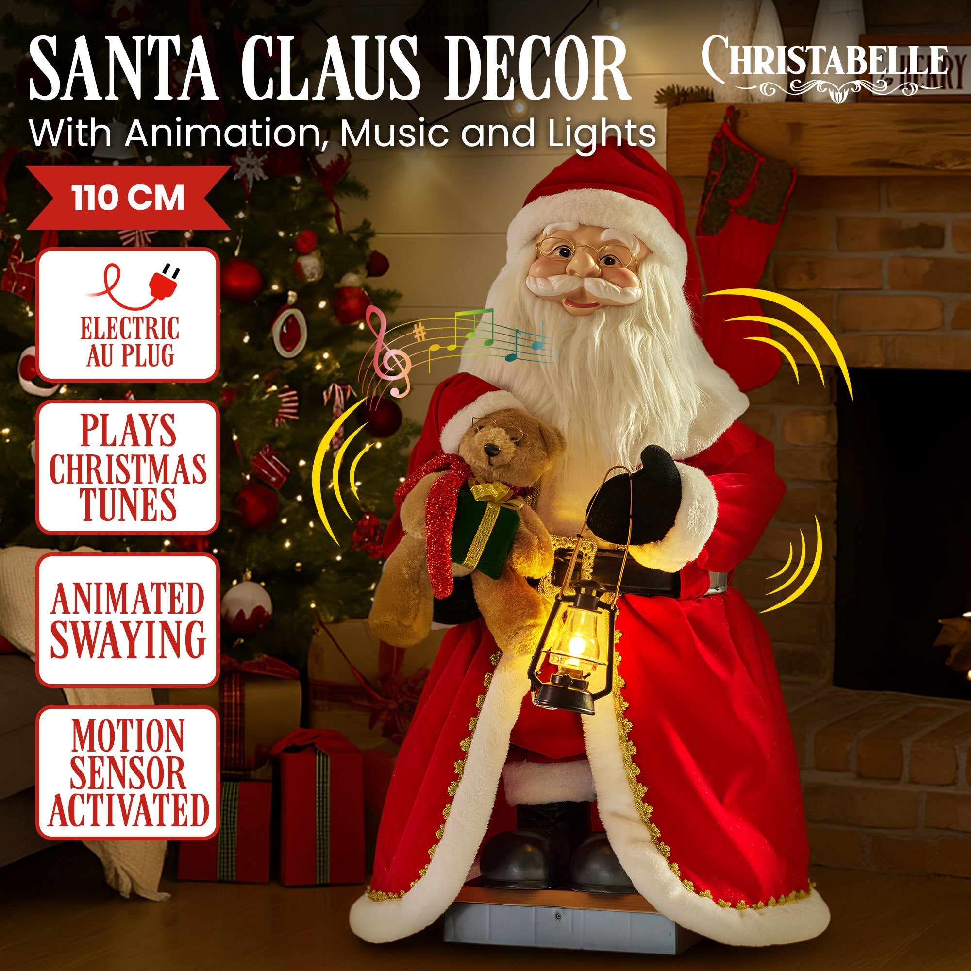 1.1 m Animated LED Santa with Lantern