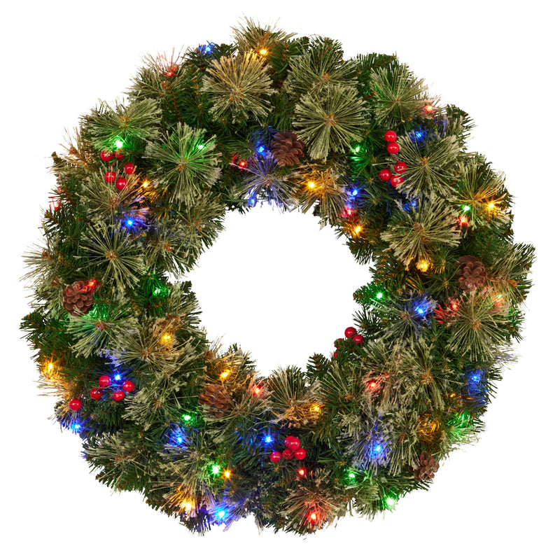 Christabelle Christmas Door Wreath 61cm – Festive Bristle Berry LED Decoration
