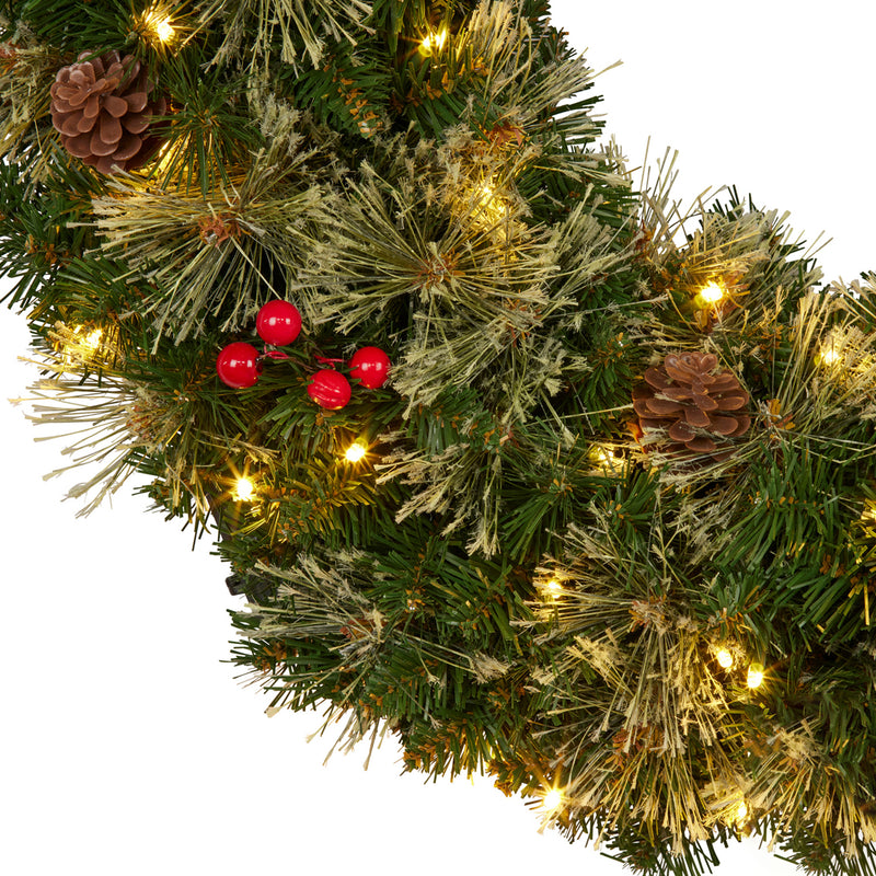 Christabelle Christmas Door Wreath 61cm – Festive Bristle Berry LED Decoration