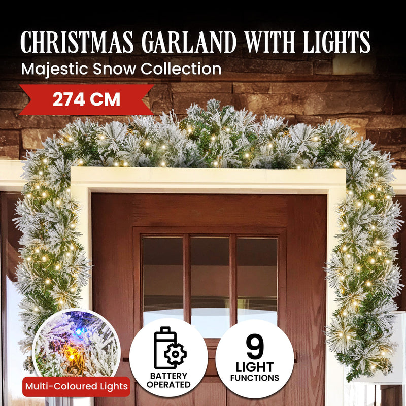 Christabelle 274cm Majestic Snow Pre-Lit Christmas Garland