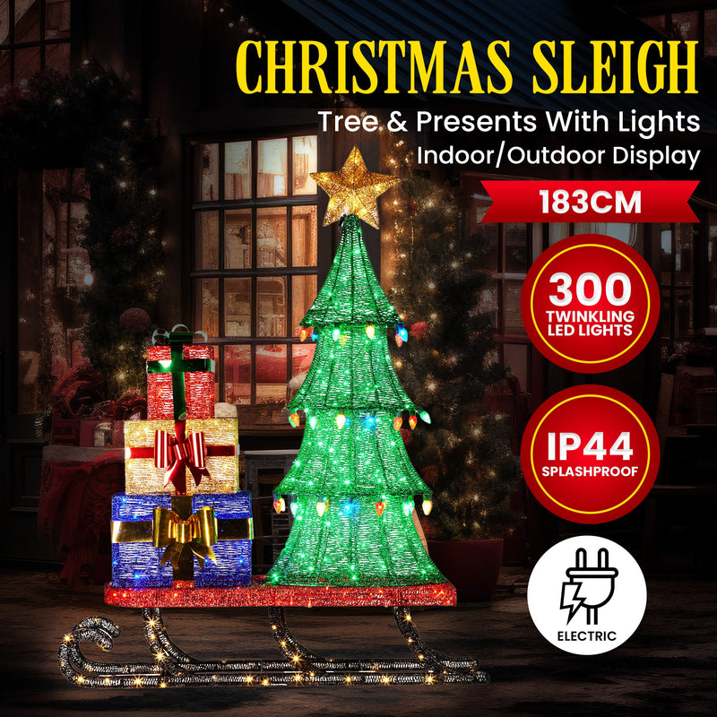 Christa belle Christmas Display Sled 183cm With Tree And Presents Led Lights & C9 Bulbs