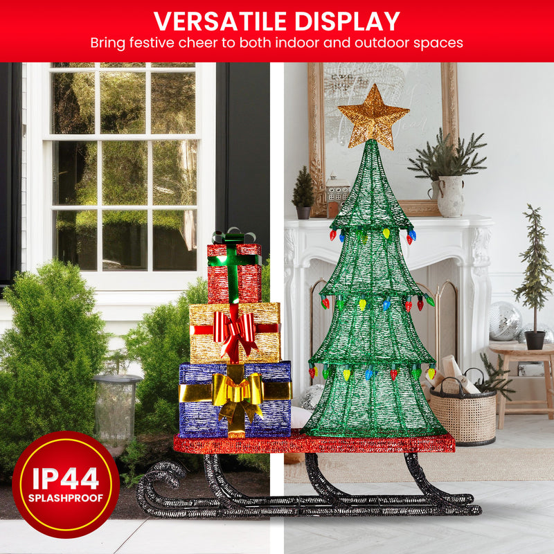Christa belle Christmas Display Sled 183cm With Tree And Presents Led Lights & C9 Bulbs