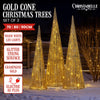 Set of 3 Pre-Lit Gold Cone Christmas Trees with Warm White LED Lights
