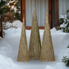 Set of 3 Pre-Lit Gold Cone Christmas Trees with Warm White LED Lights