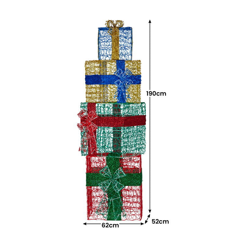 190cm 4-Piece Christmas Gift Stack with LED Lights & Bows